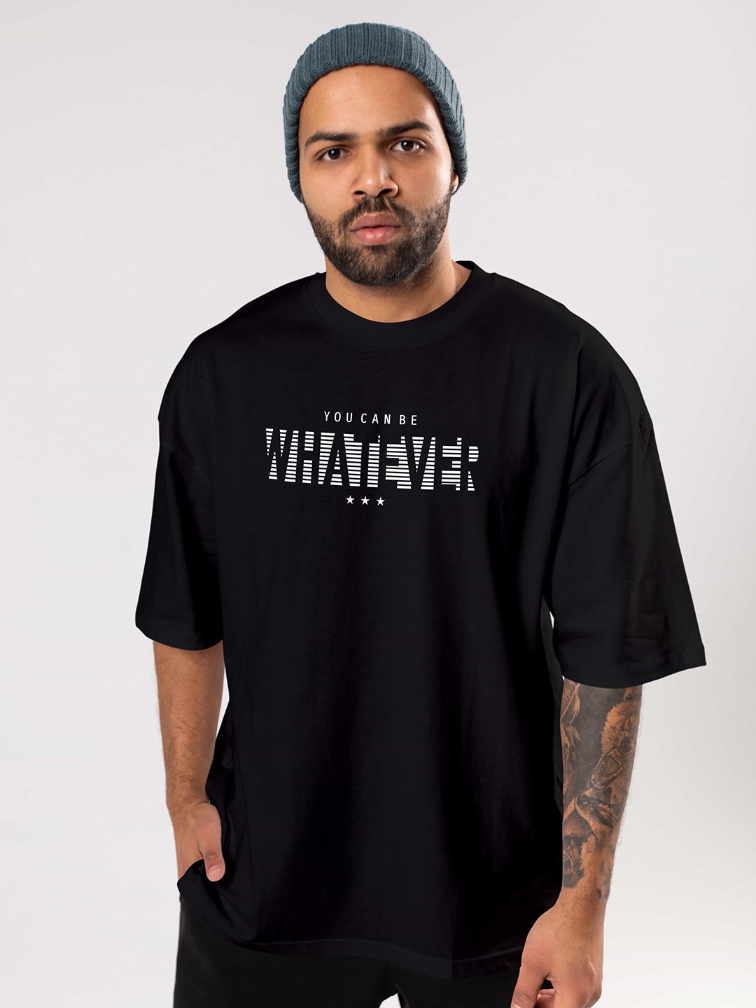 BAESD Typography Printed Cotton Tshirt, Black