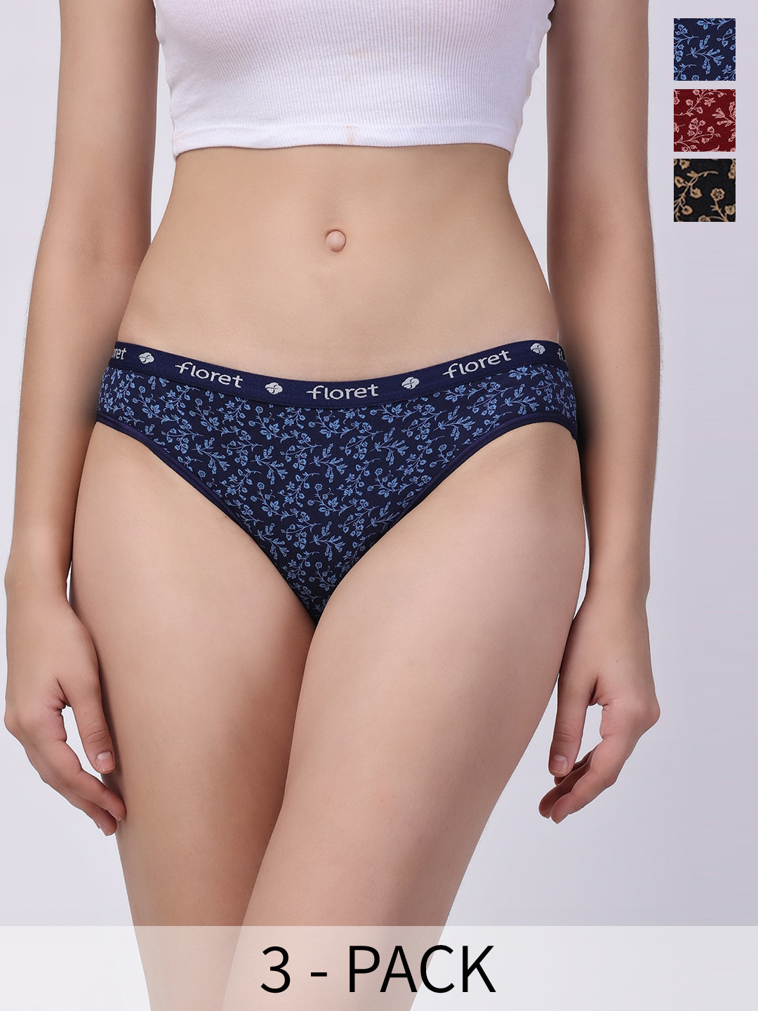 

Floret Women Pack Of 3 Assorted Floral Printed Briefs