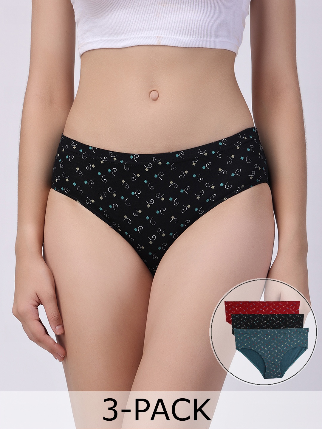 

Floret Pack Of 3 Assorted Cotton Basic Briefs