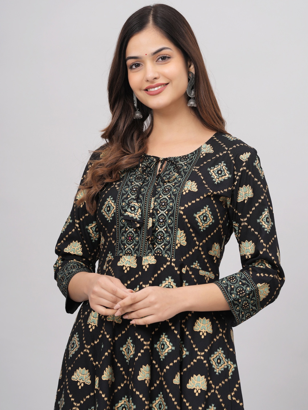 

SAABHI Ethnic Motifs Printed Anarkali Kurta, Black