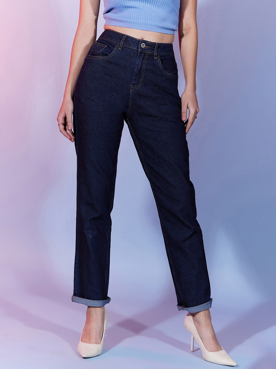 

DressBerry Women Navy Blue Comfort Relaxed Fit High-Rise Clean Look Stretchable Jeans