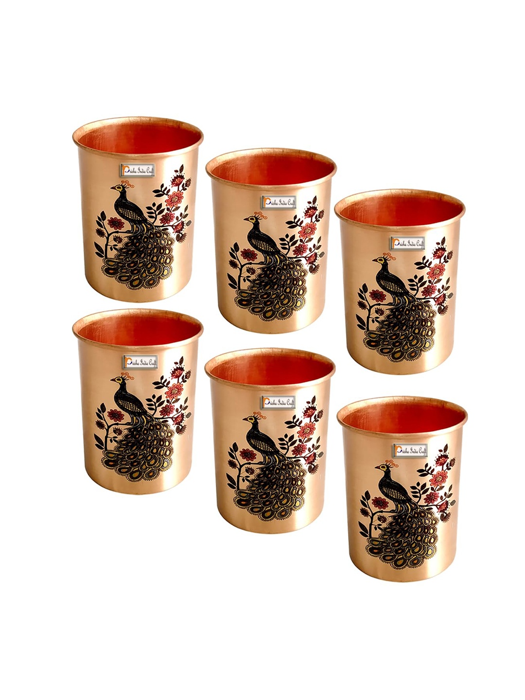 

PRISHA INDIA CRAFT 6 Pieces Copper Toned Water Glass 300 ml