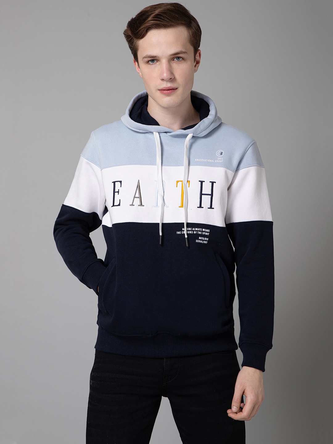 

Cantabil Colourblocked Fleece Hooded Pullover Sweatshirt, Navy blue