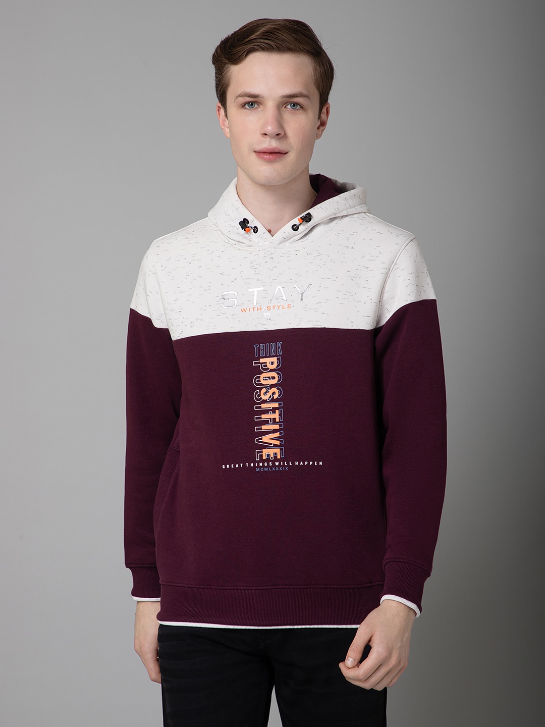 

Cantabil Colourblocked Fleece Hooded Pullover Sweatshirt, Maroon