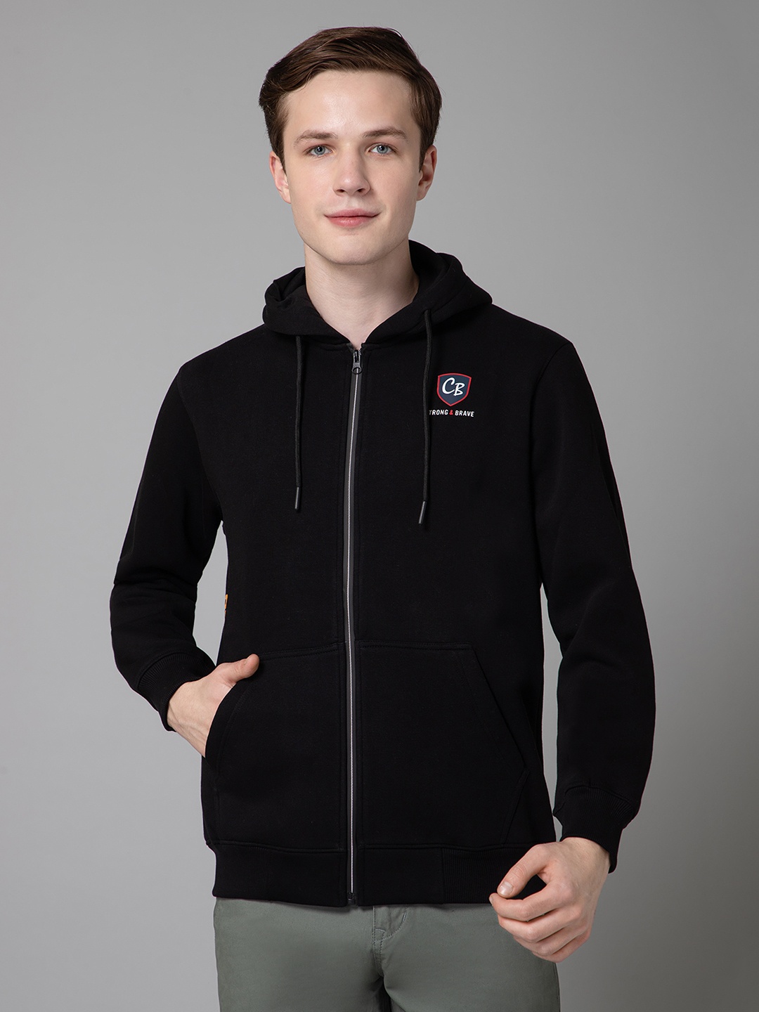 

Cantabil Fleece Hooded Front-Open Sweatshirt, Black