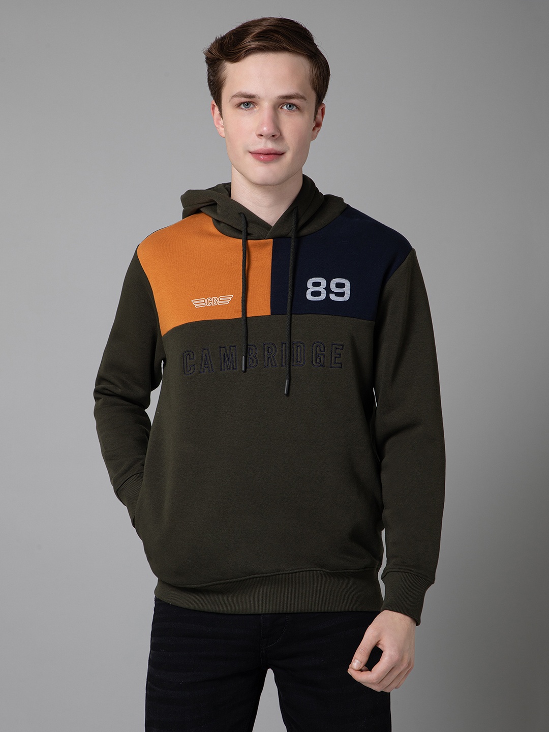 

Cantabil Pullover Hood Colourblocked Hooded Casual Sweatshirt, Olive
