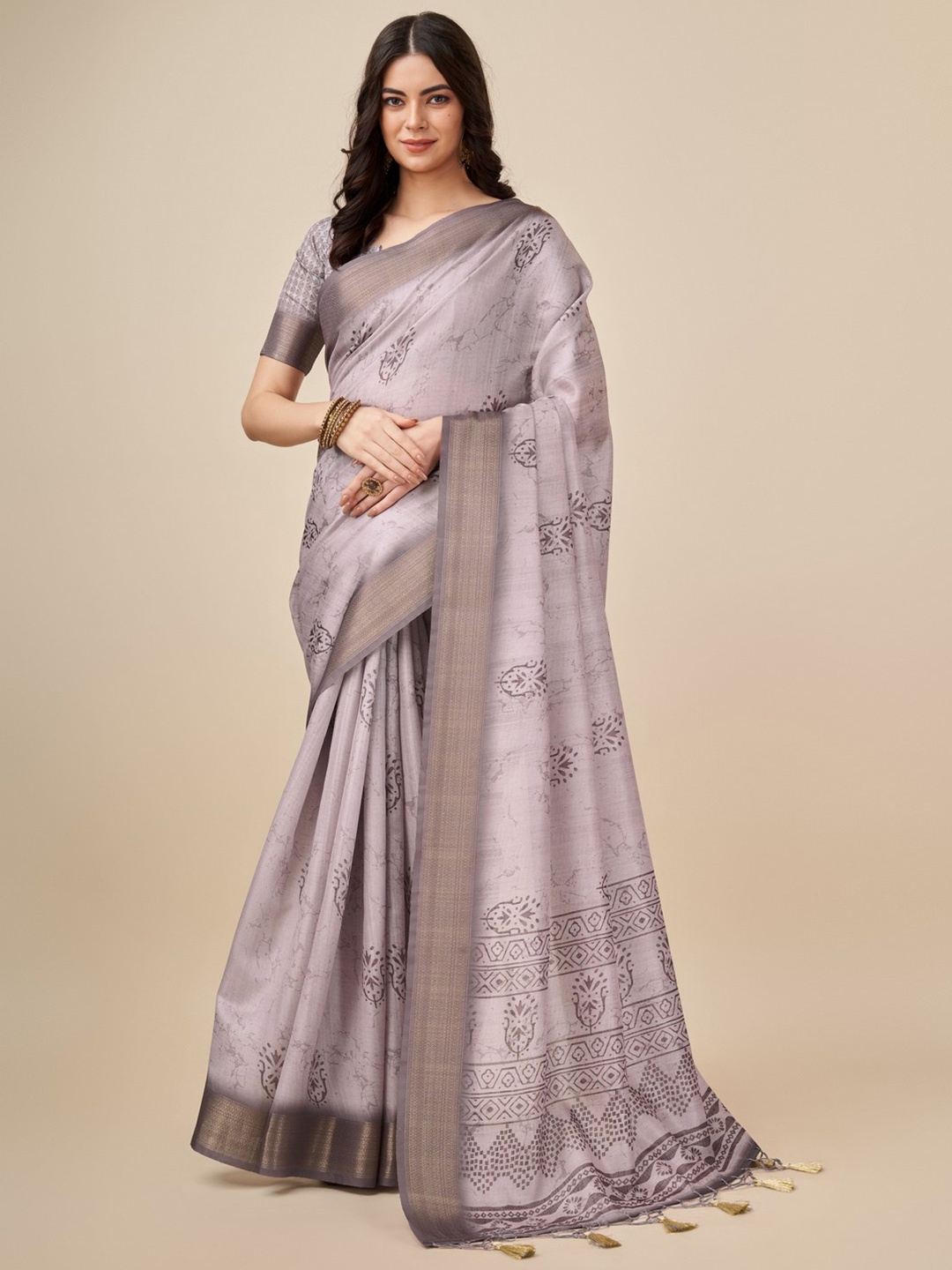 

Mitera Floral Printed Zari Saree, Purple