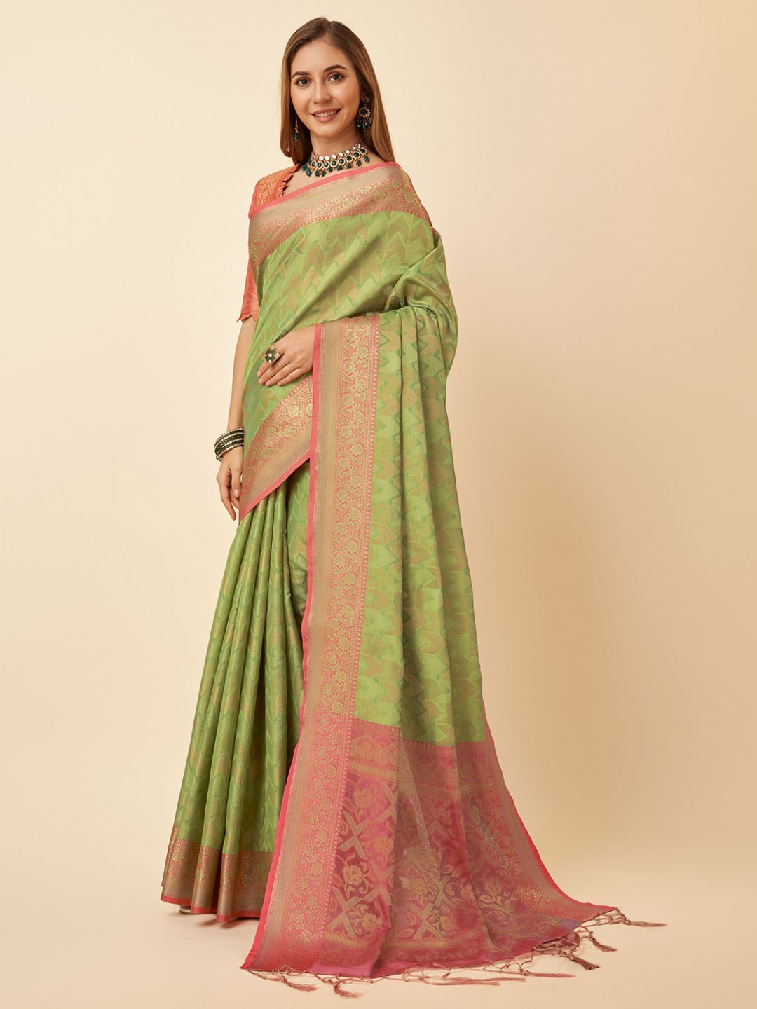 

Mitera Woven Design Zari Organza Saree, Green