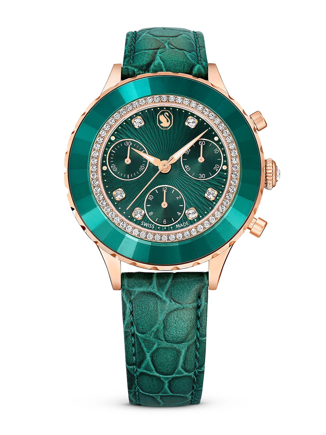 

SWAROVSKI Women Embellished Dial & Leather Straps Analogue Automatic Watch 5672931, Green