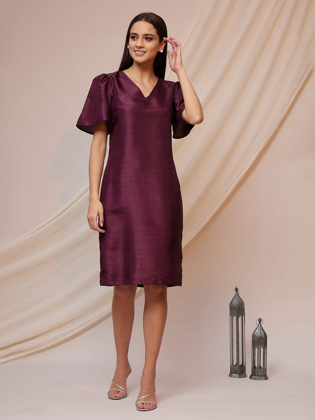 

SALT ATTIRE Sheath Silk Casual Dress, Burgundy