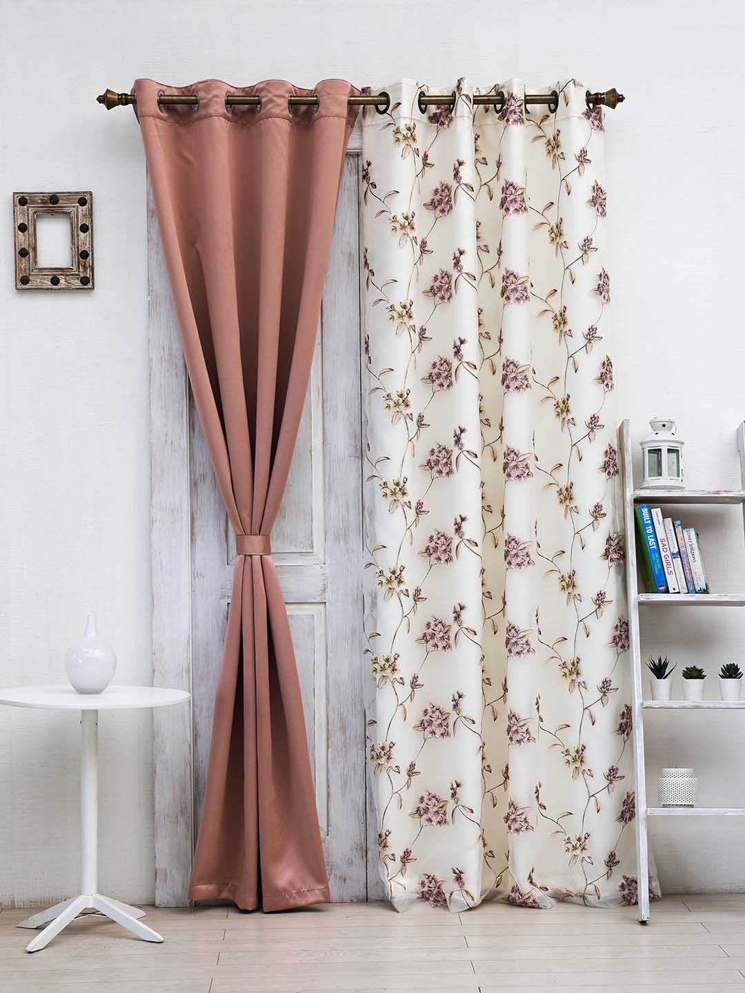 

Ariana Pink & White 2 Psc Floral Printed Black Out Long Door Curtain