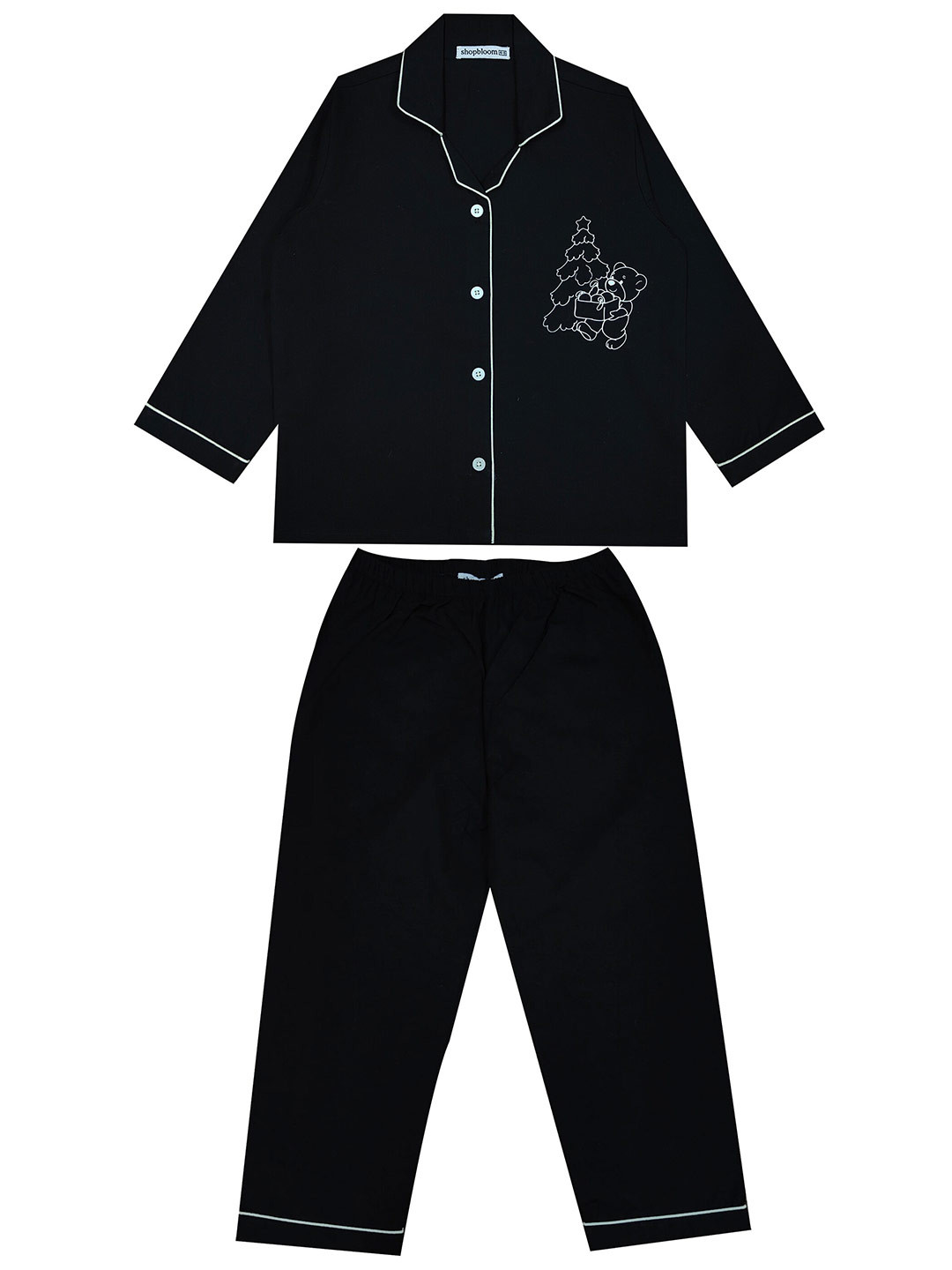 

shopbloom Kids Glow In The Dark Printed Long Sleeves Pure Cotton Night suit, Black