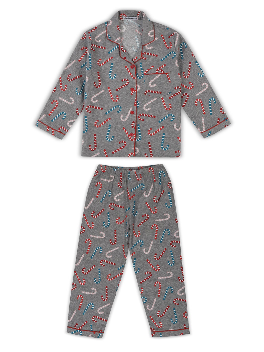 

shopbloom Kids Graphic Printed Pure Cotton Night Suit, Grey