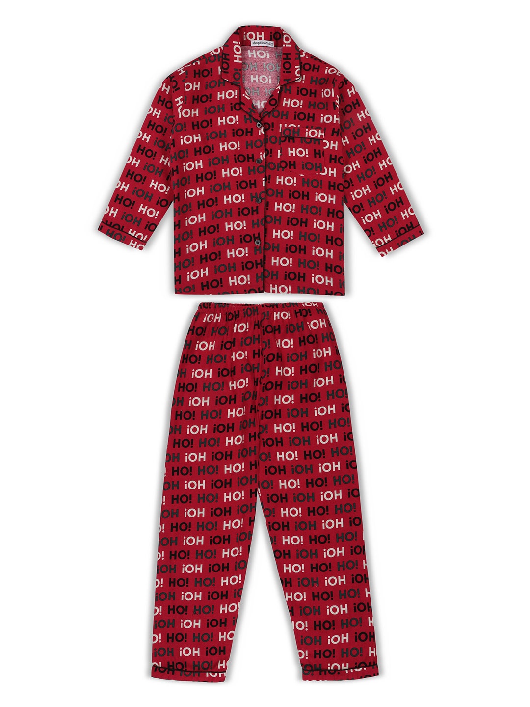 

shopbloom Kids Typography Printed Pure Cotton Night Suit, Red
