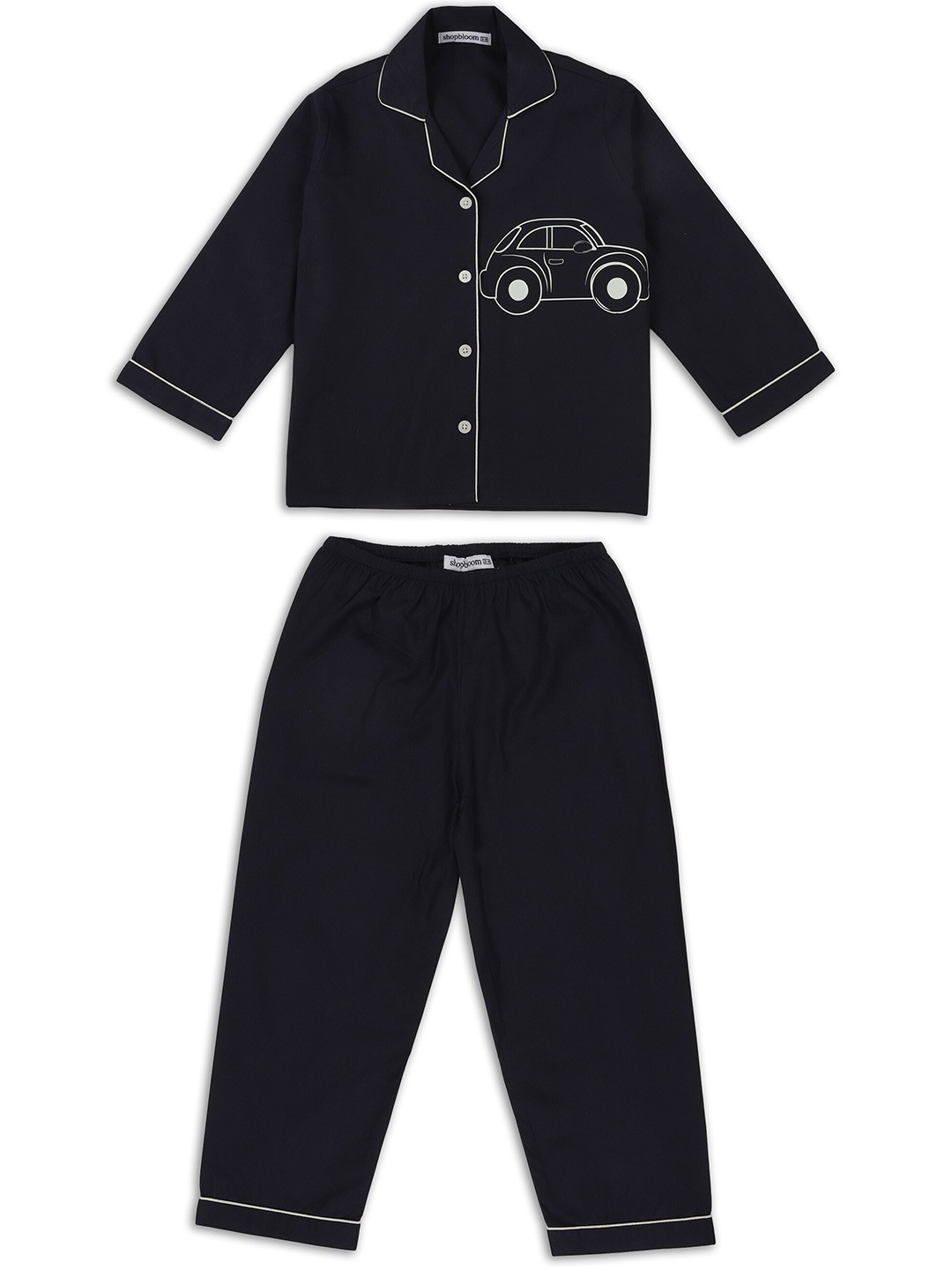shopbloom Kids Glow In The Dark Printed Long Sleeves Pure Cotton Night suit, Black