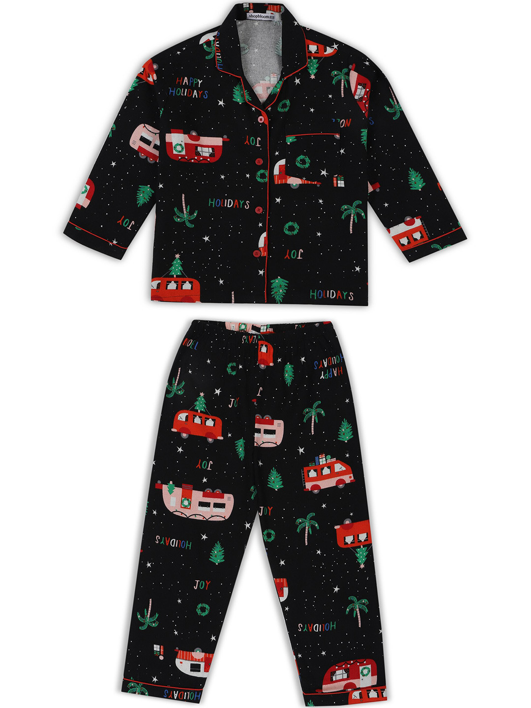 

shopbloom Kids Graphic Printed Pure Cotton Night suit, Black