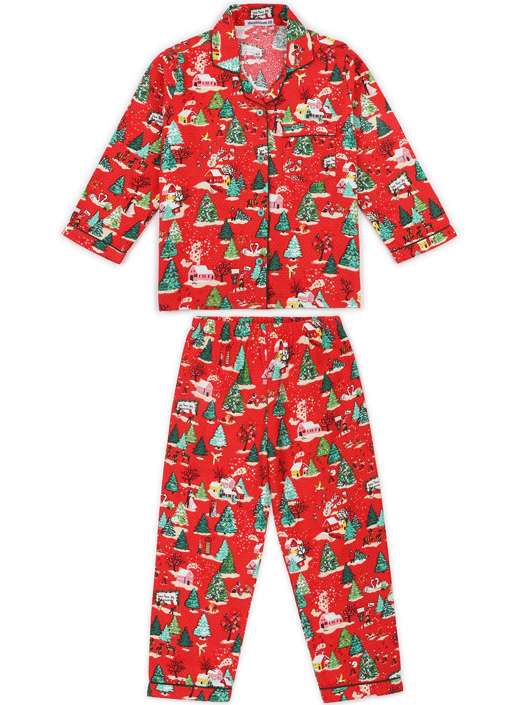 

shopbloom Kids Graphic Printed Pure Cotton Night Suit, Red