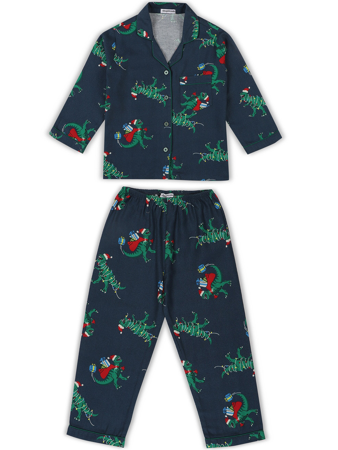 

shopbloom Kids Graphic Printed Pure Cotton Night Suit, Green