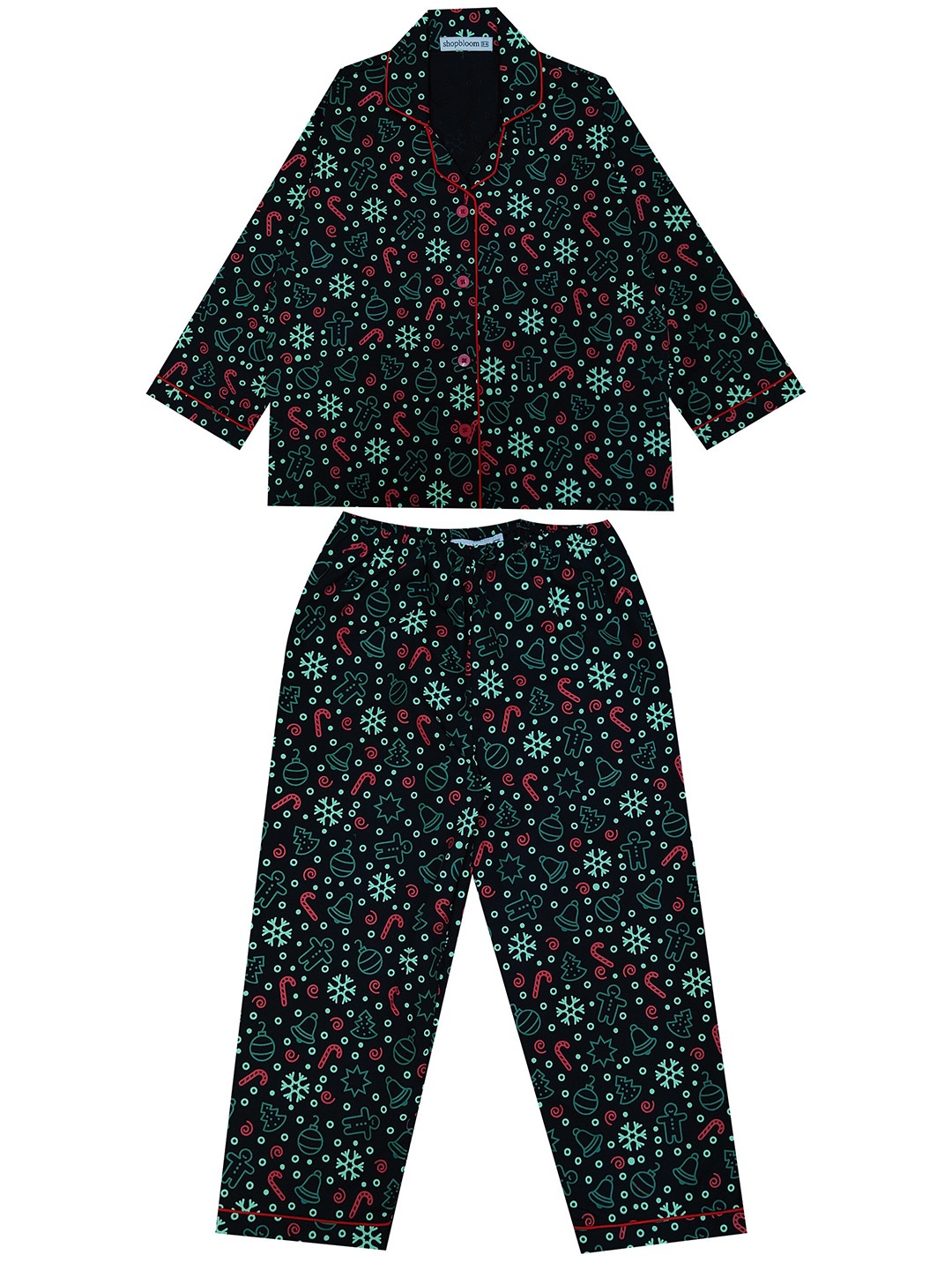 

shopbloom Kids Glow In The Dark Graphic Printed Pure Cotton Night Suit, Black
