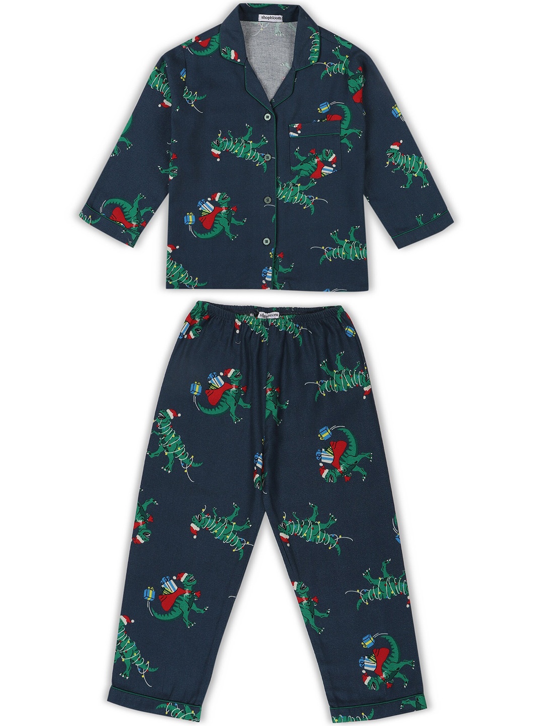 

shopbloom Kids Printed Long Sleeves Pure Cotton Night suit, Green