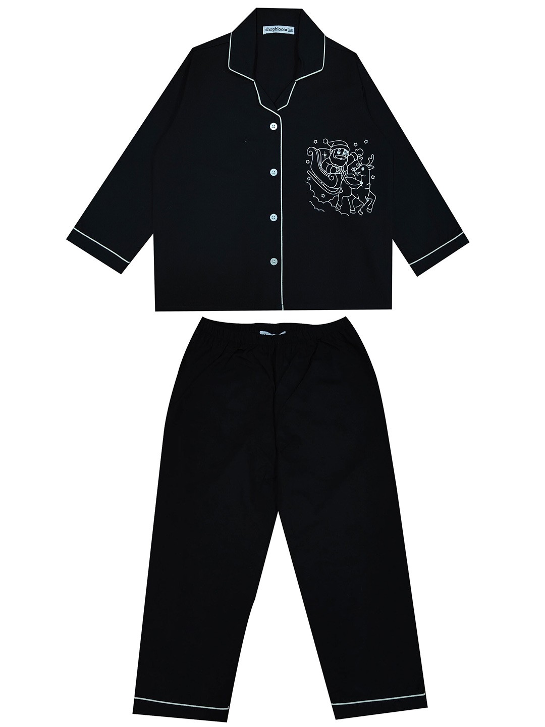 

shopbloom Kids Glow In The Dark Printed Long Sleeves Pure Cotton Night suit, Black