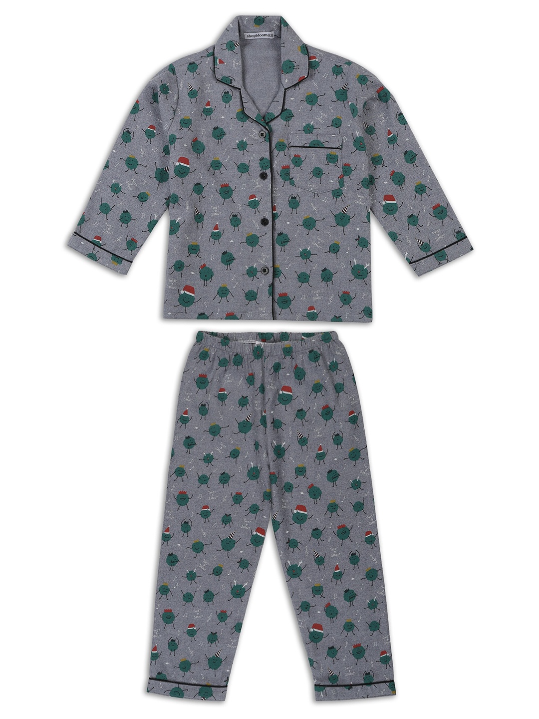 

shopbloom Kids Graphic Printed Pure Cotton Night Suit, Grey
