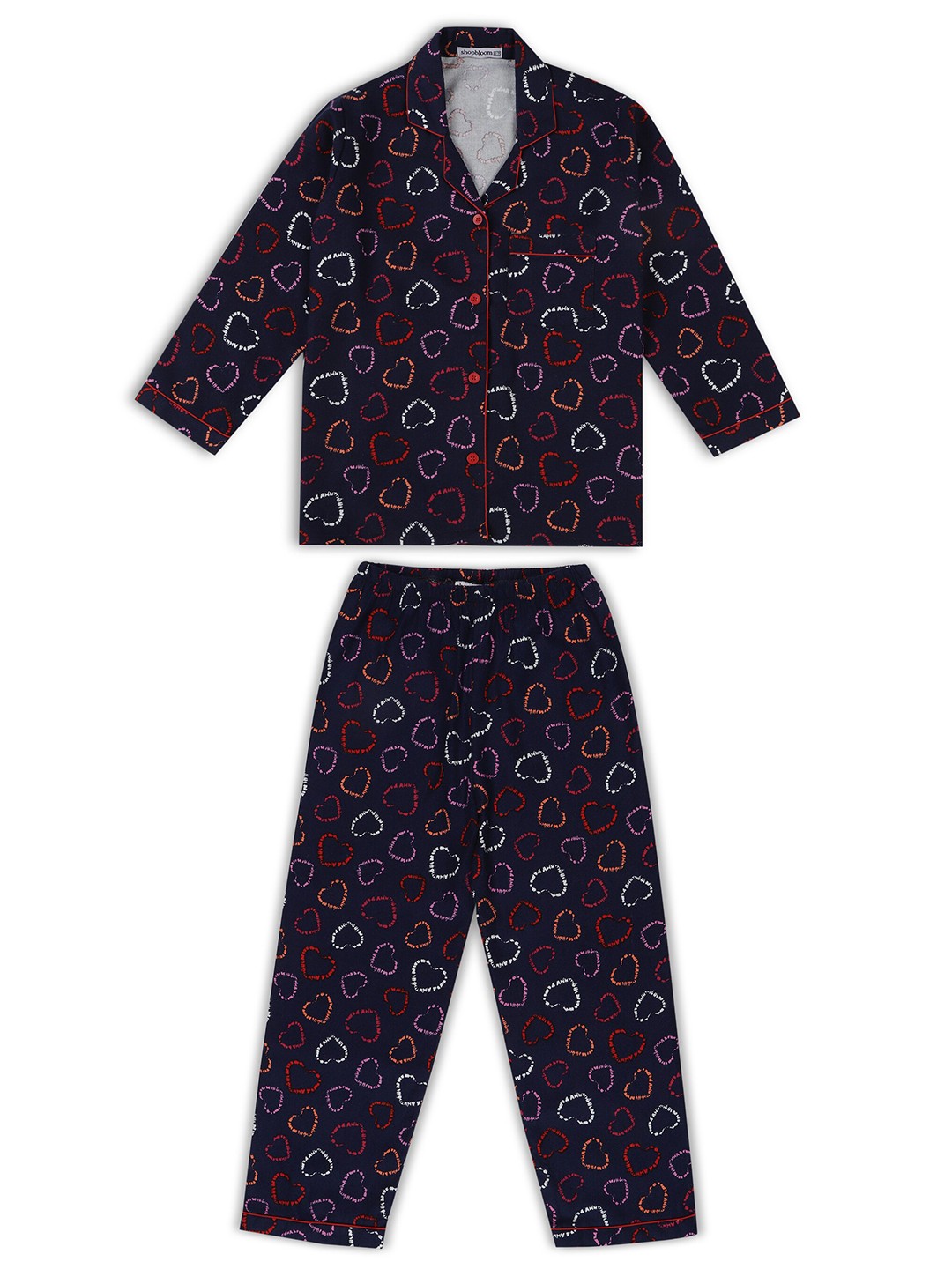 

shopbloom Kids Heart-Shaped Printed Pure Cotton Night suit, Navy blue