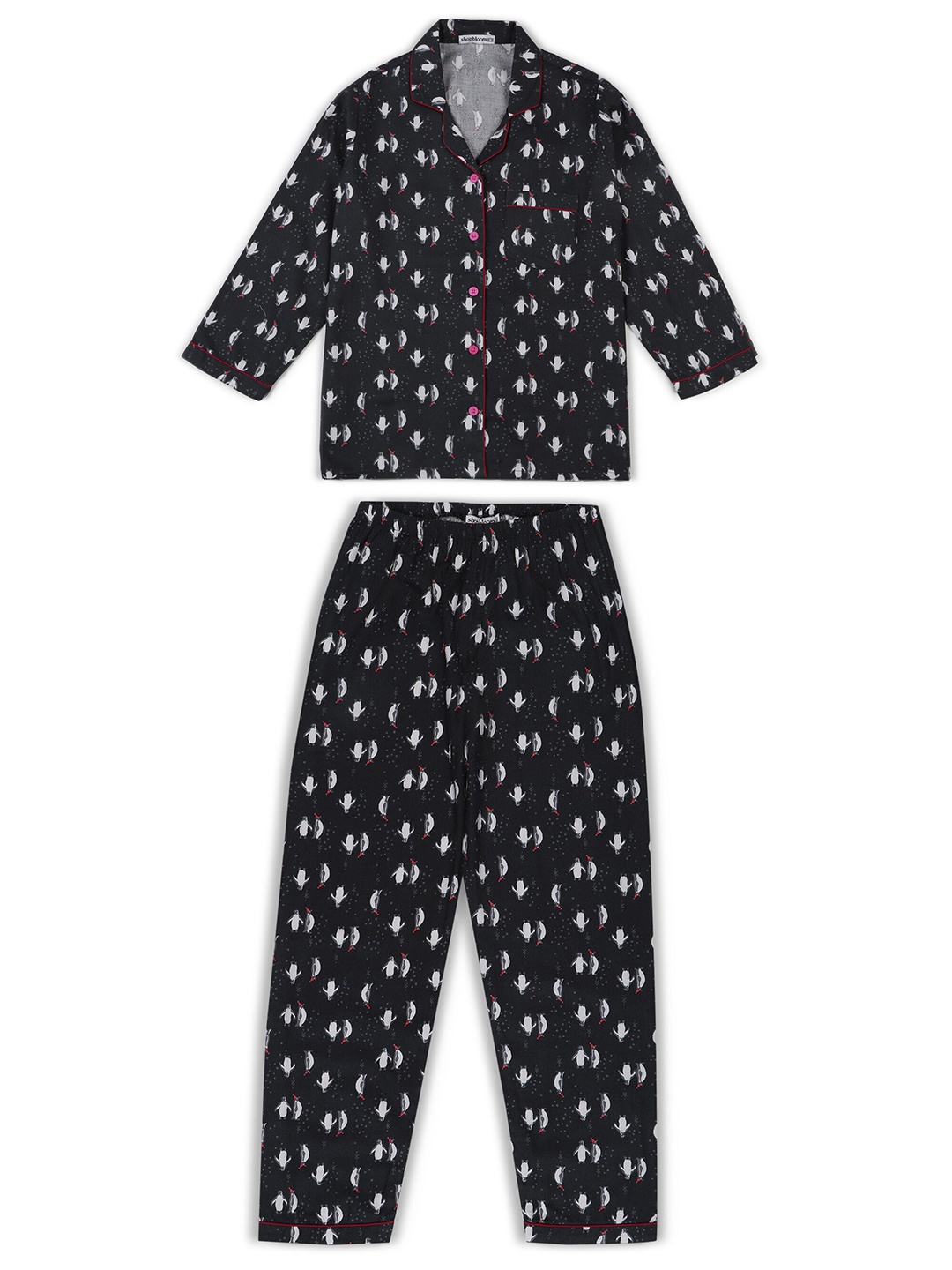 

shopbloom Kids Geometric Printed Pure Cotton Night Suit, Black