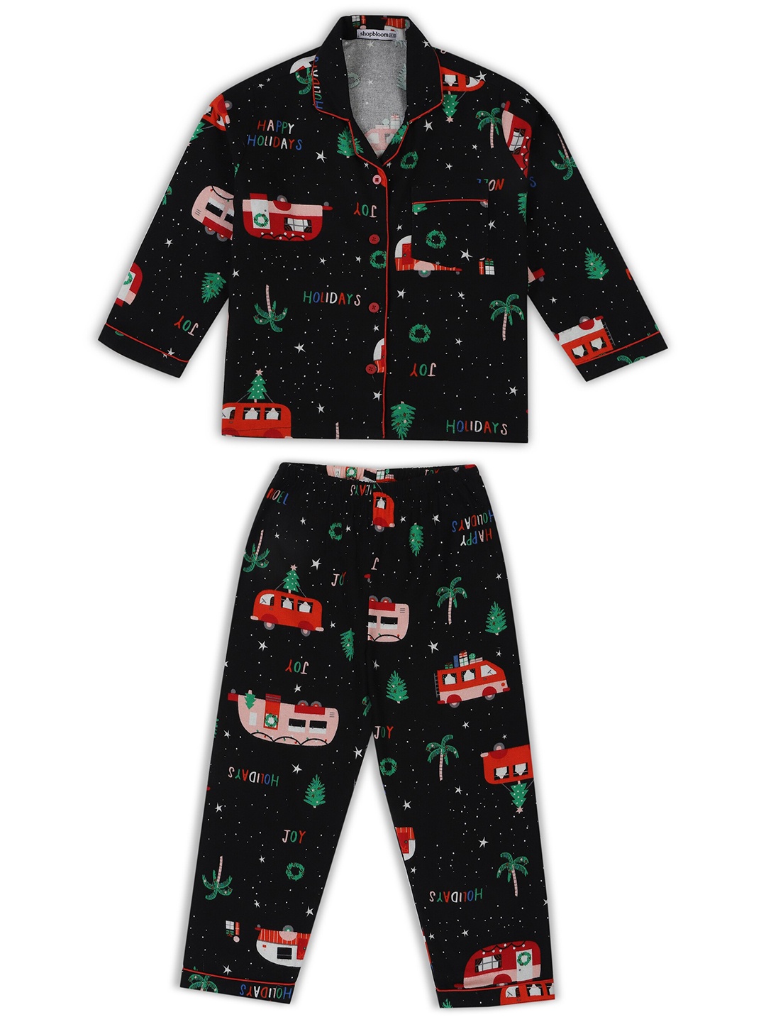 

shopbloom Kids Graphic Printed Pure Cotton Night Suit, Black