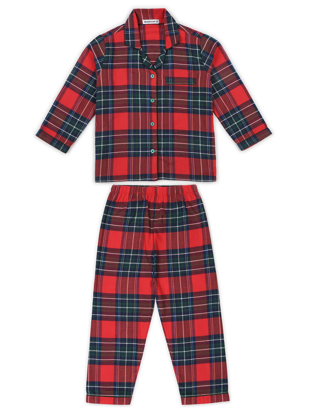 

shopbloom Kids Checked Pure Cotton Night Suit, Red