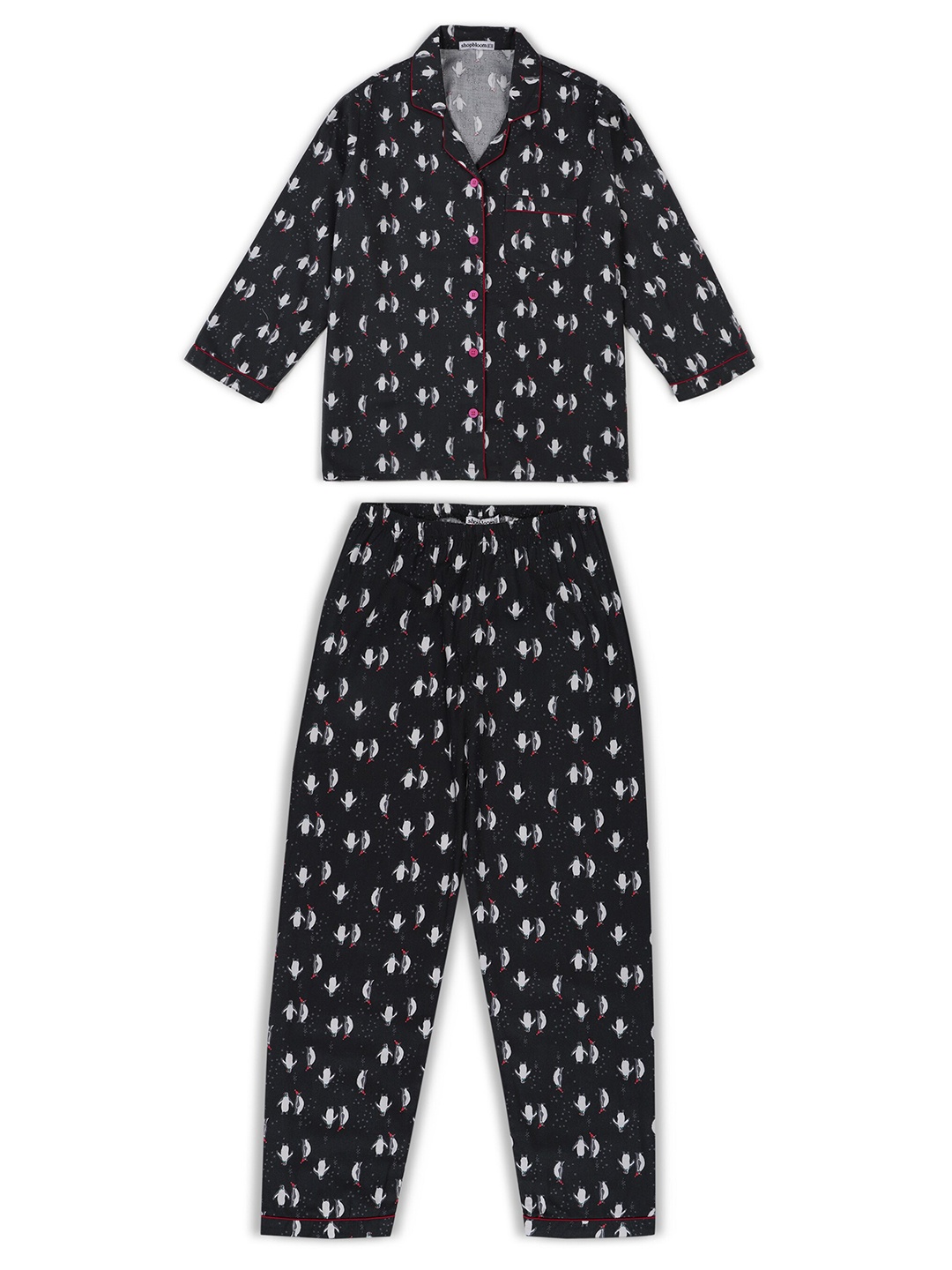 

shopbloom Kids Geometric Printed Pure Cotton Night Suit, Black