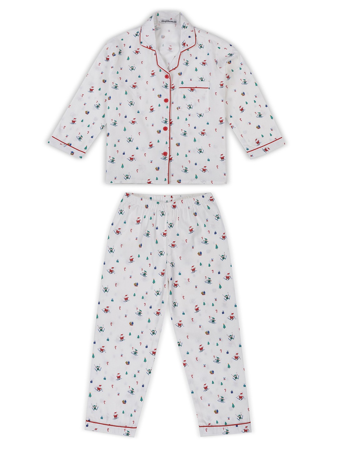

shopbloom Kids Christmas Printed Pure Cotton Night Suit, White