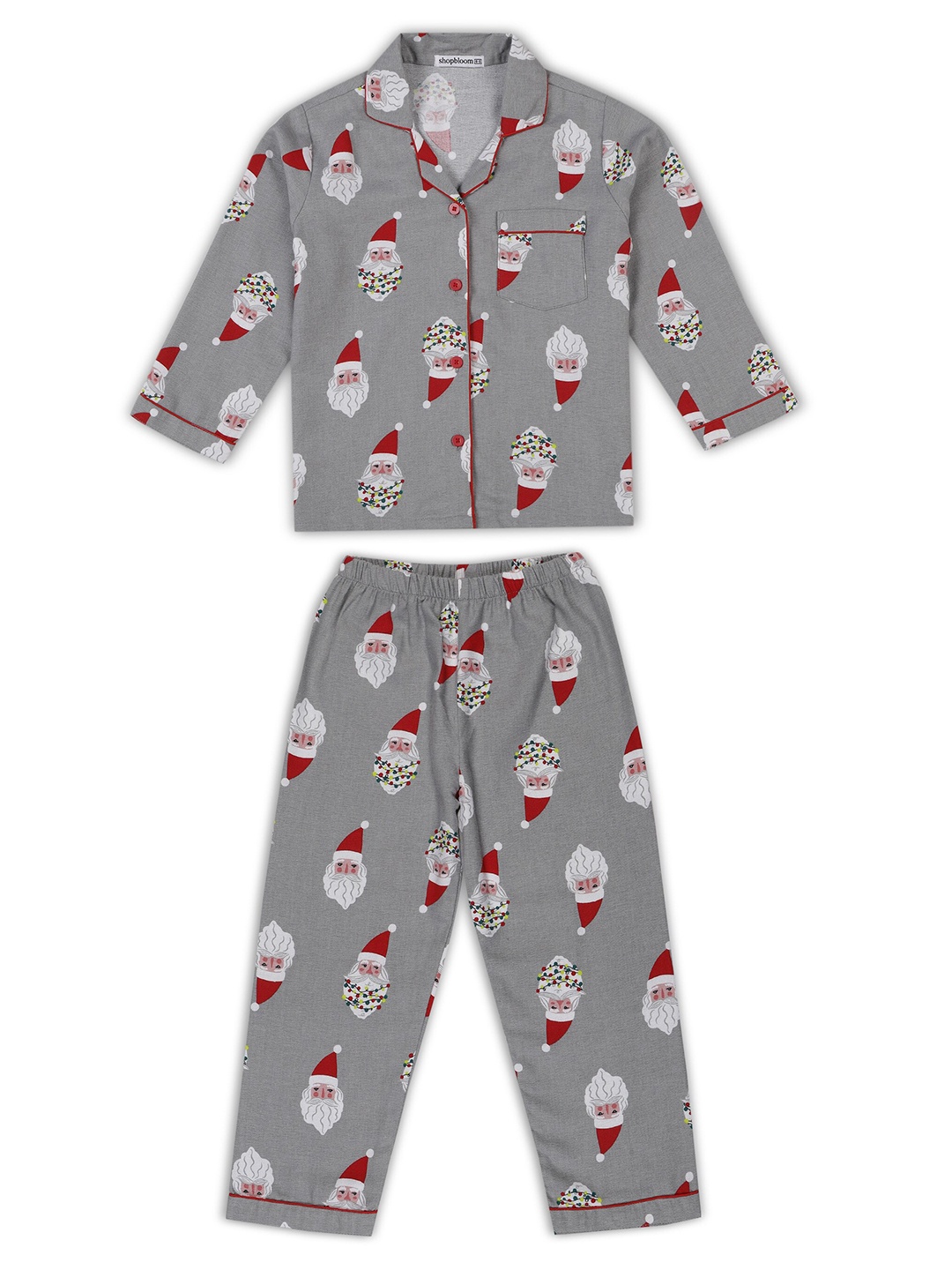 

shopbloom Unisex Kids Graphic Printed Pure Cotton Night Suit, Grey