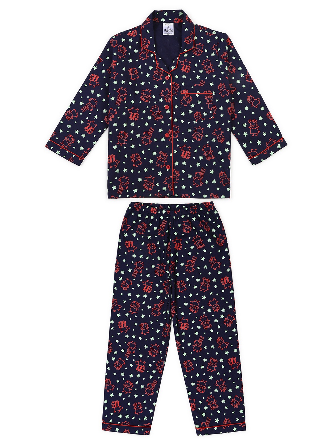 

shopbloom Unisex Kids Glow In The Dark Graphic Printed Pure Cotton Night Suit, Blue