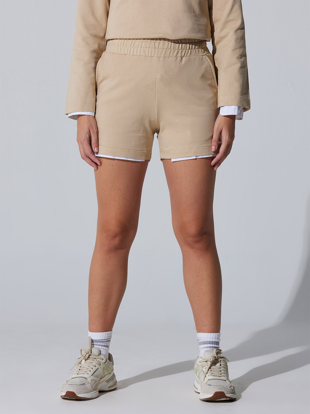 CAVA Women Slim Fit Antimicrobial Sports Shorts, Beige