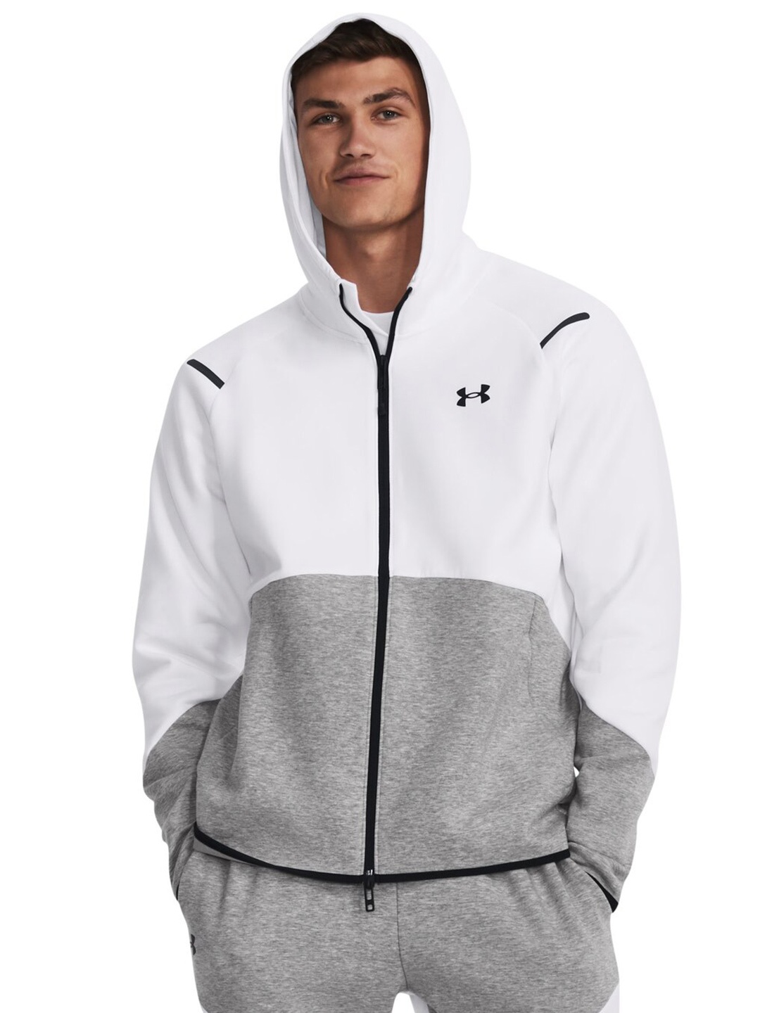 

UNDER ARMOUR Unstoppable Colourblocked Hooded Fleece Full-Zip Sporty Jacket, Grey