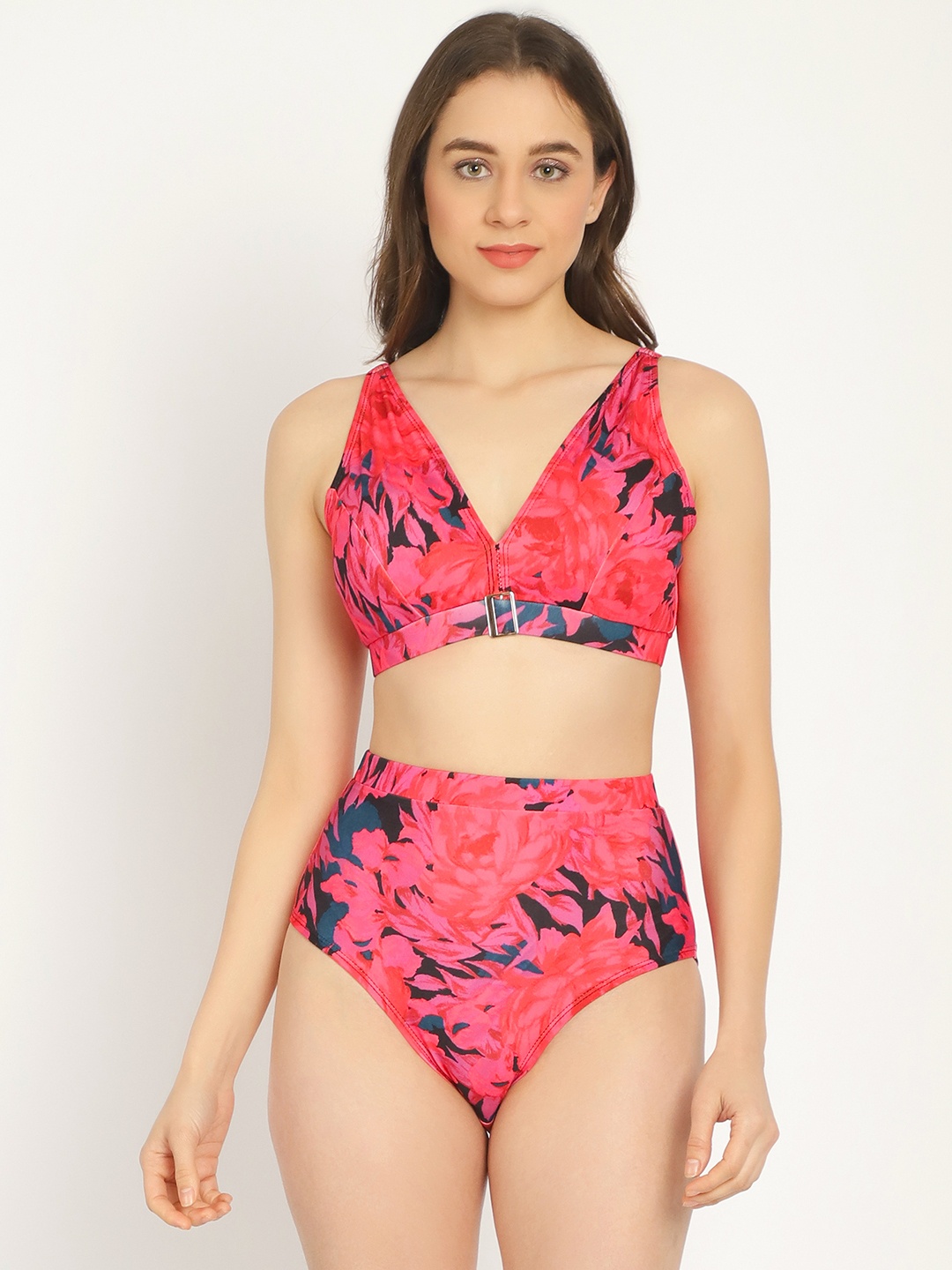 

EROTISSCH Women Pink Floral Printed Swim Bikini Set