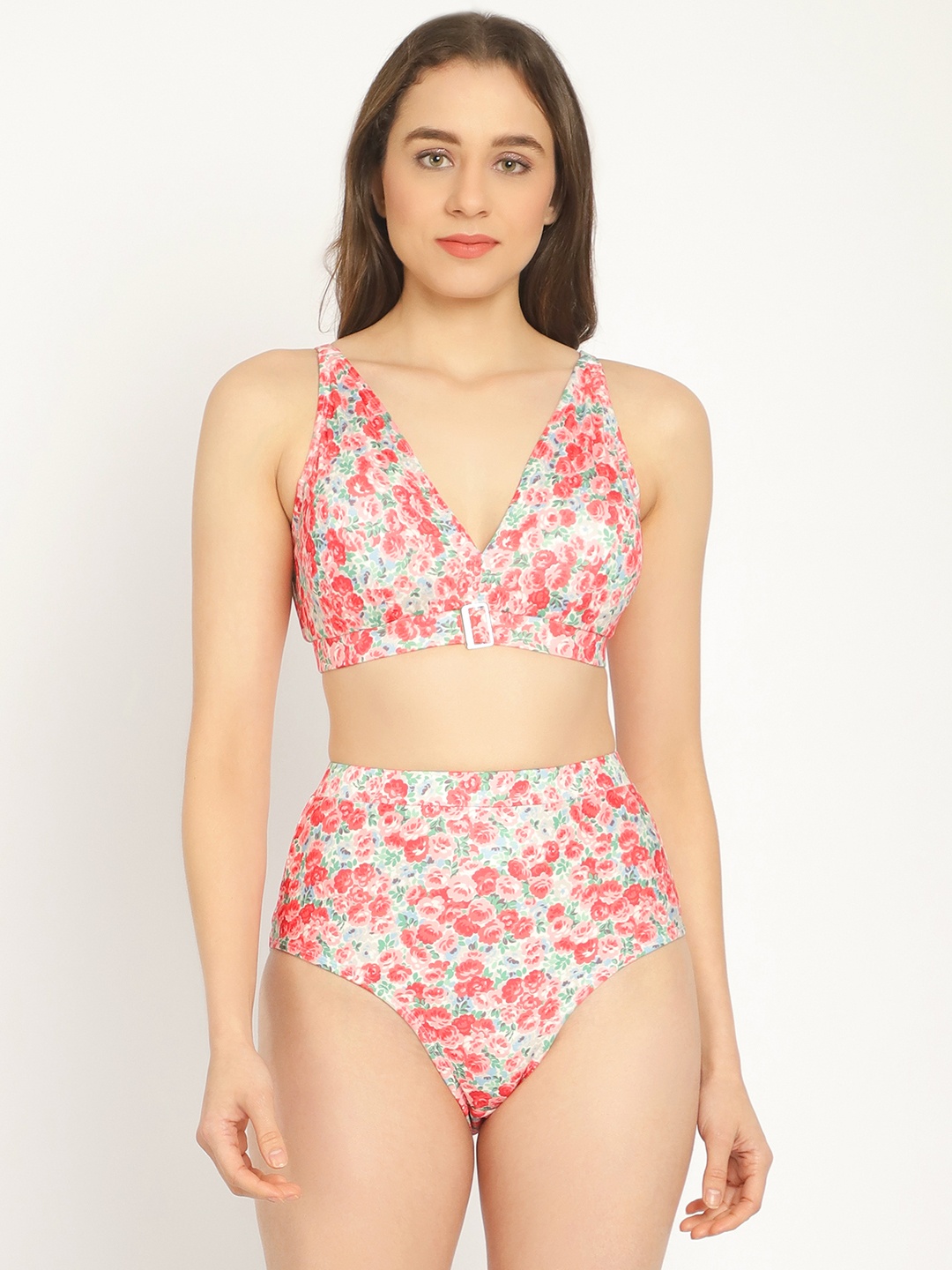 

EROTISSCH Women Floral Printed Swim Bikini Set, Pink