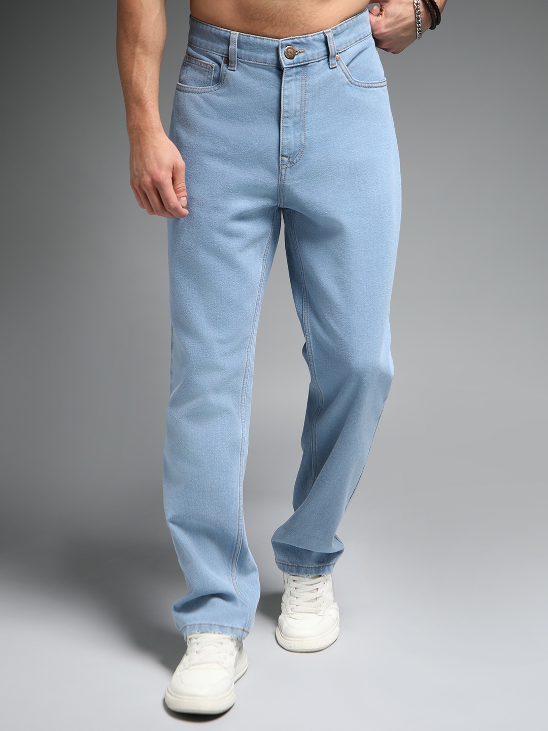 

High Star Men Straight Fit Mid-Rise Clean Look Cotton Jeans, Blue