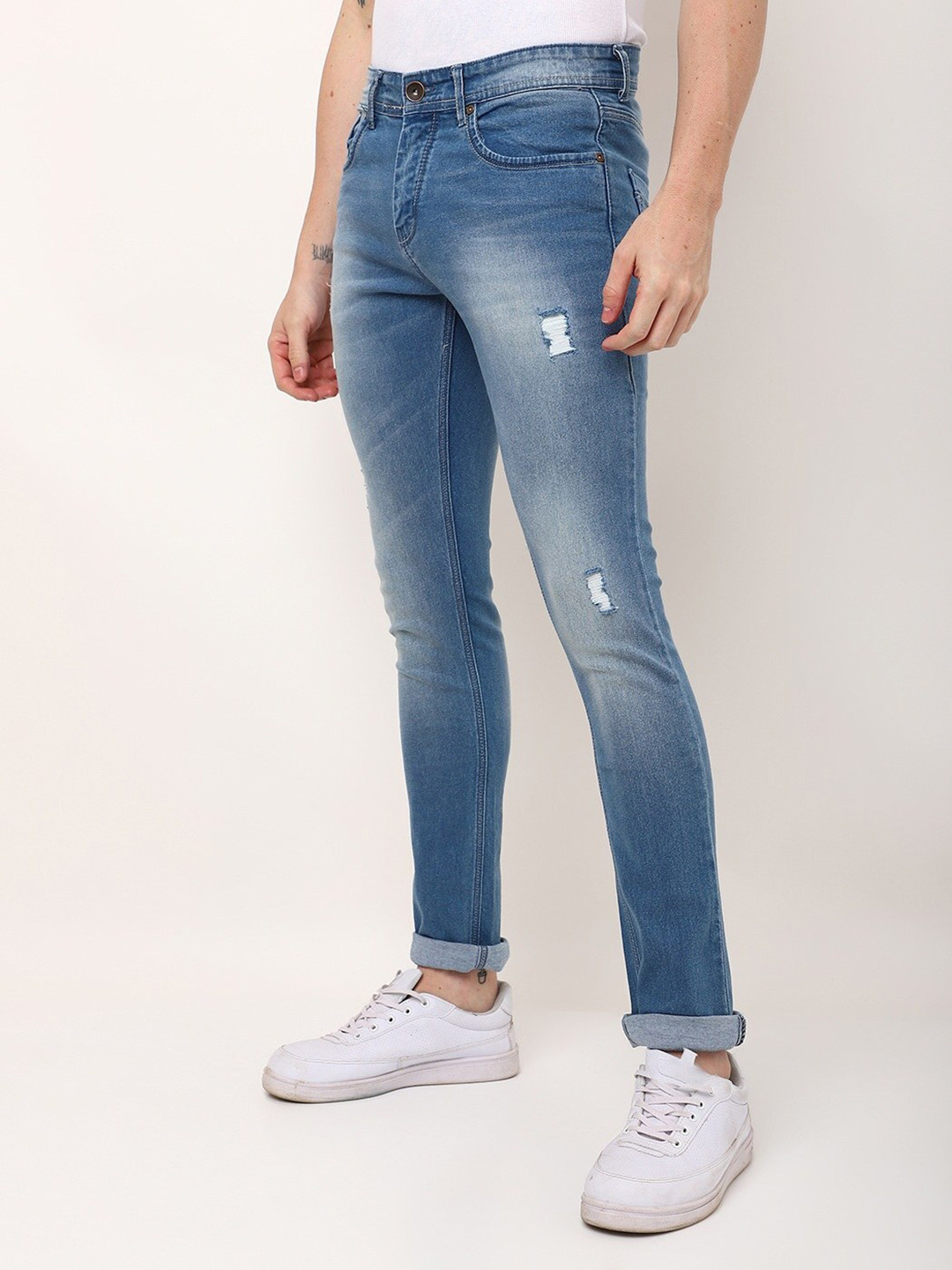 

High Star Men Blue Slim Fit Mid-Rise Mildly Distressed Heavy Fade Stretchable Jeans