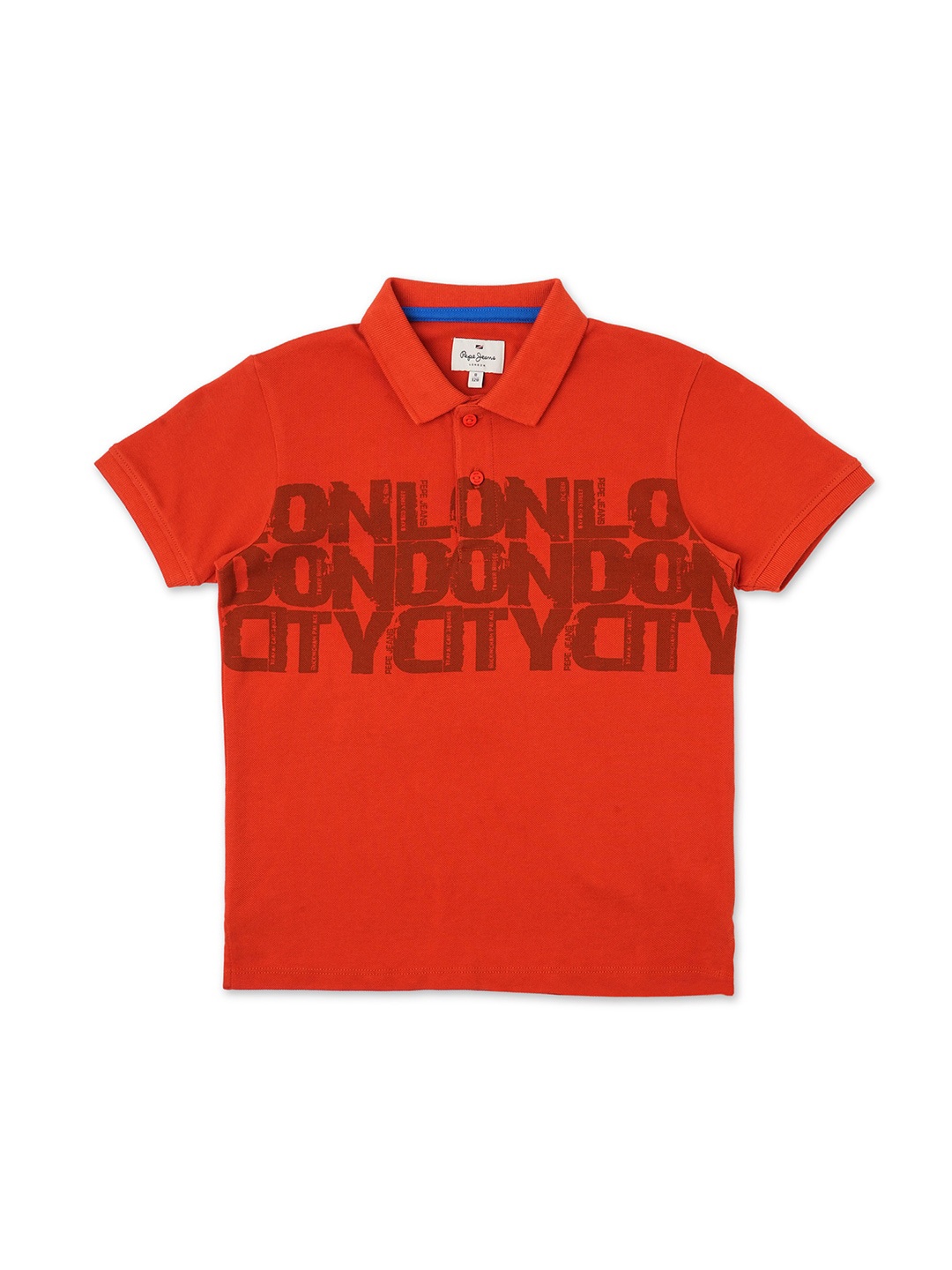 Pepe Jeans Redcliff Jr Boys Typography Printed Polo Collar Pure Cotton T-shirt, Red