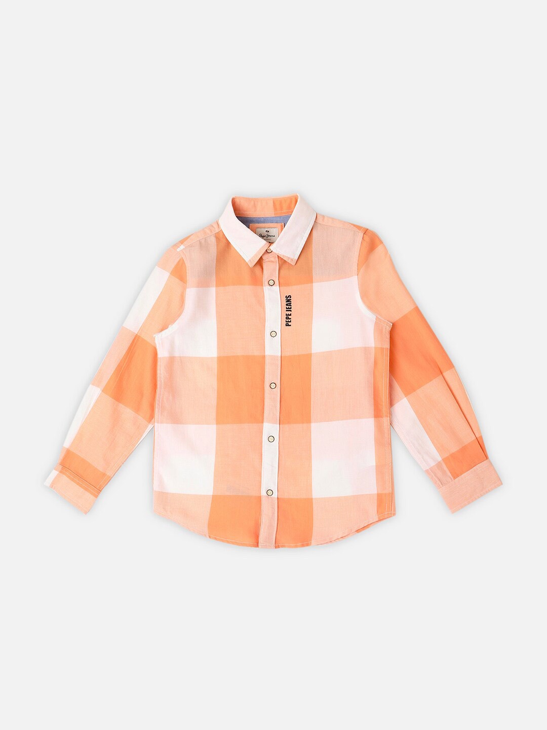 

Pepe Jeans Rebel Boys Twill Checked Pure Cotton Casual Shirt, Orange