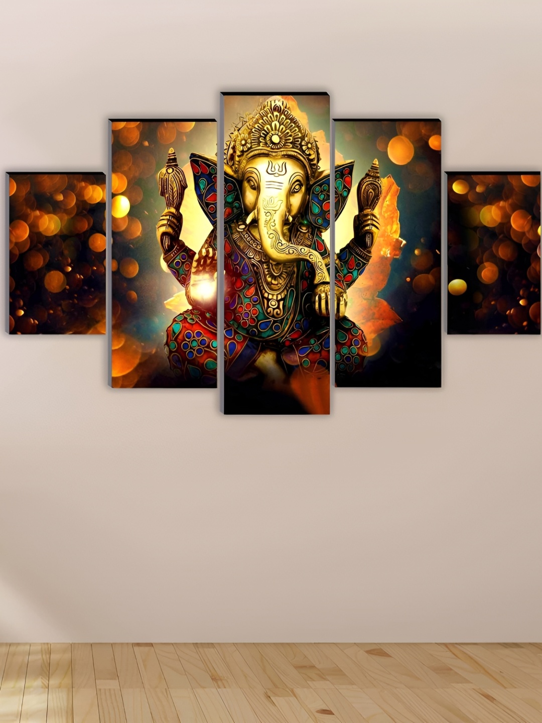 

WALLMAX Gold Toned & Orange 5 Pieces Religious Wooden Wall Art