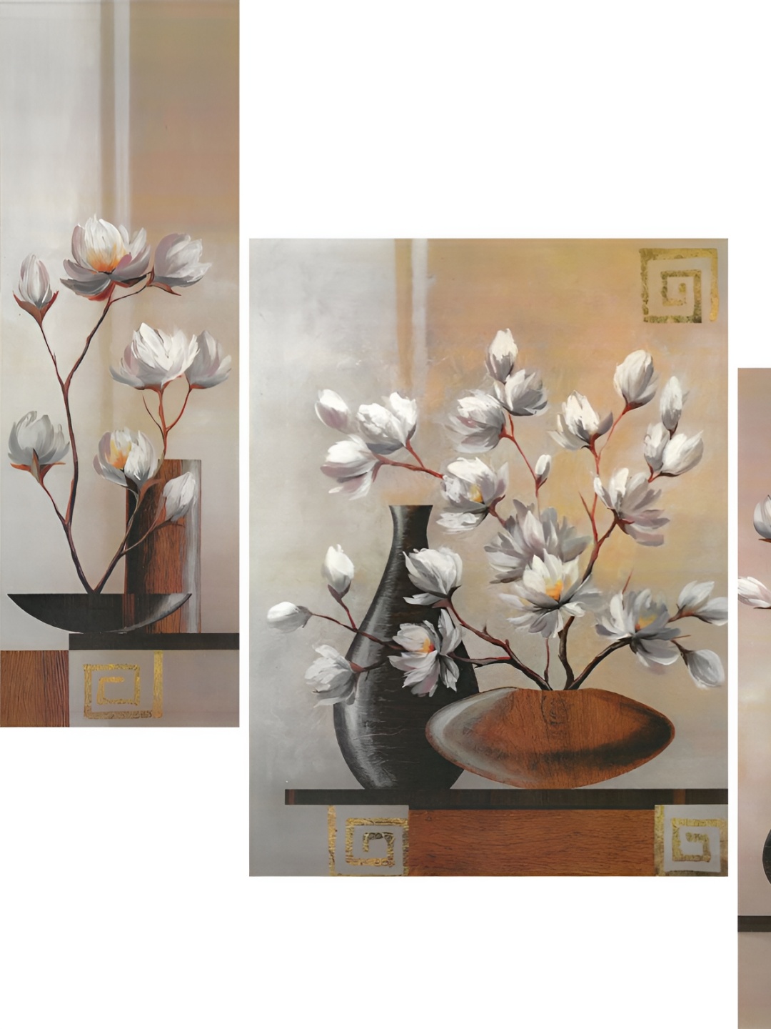 WALLMAX White & Brown 3 Pieces Wooden Paintings Wall Arts