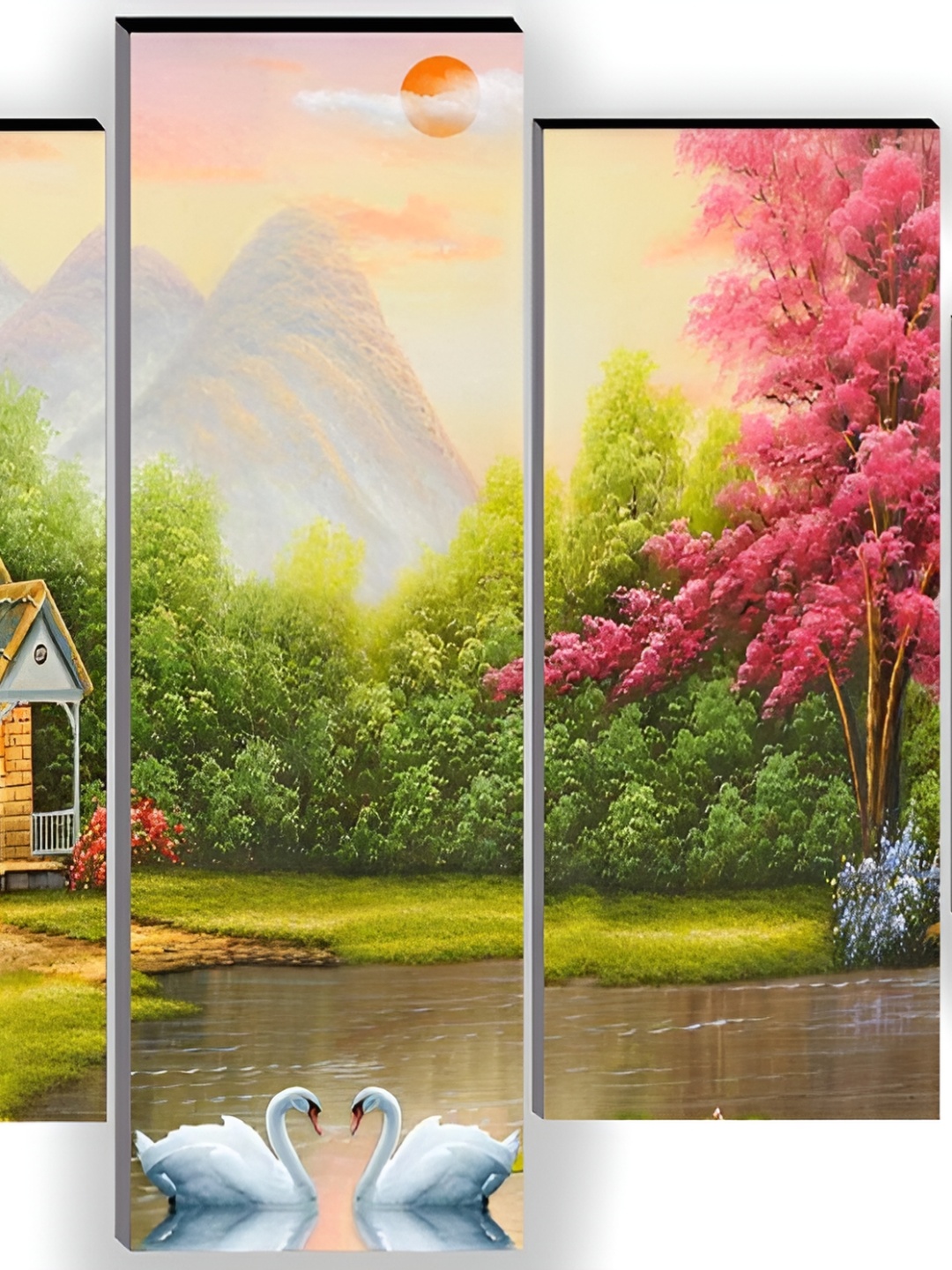 

WALLMAX Green & Pink 5 Pieces Wooden Painting Wall Art