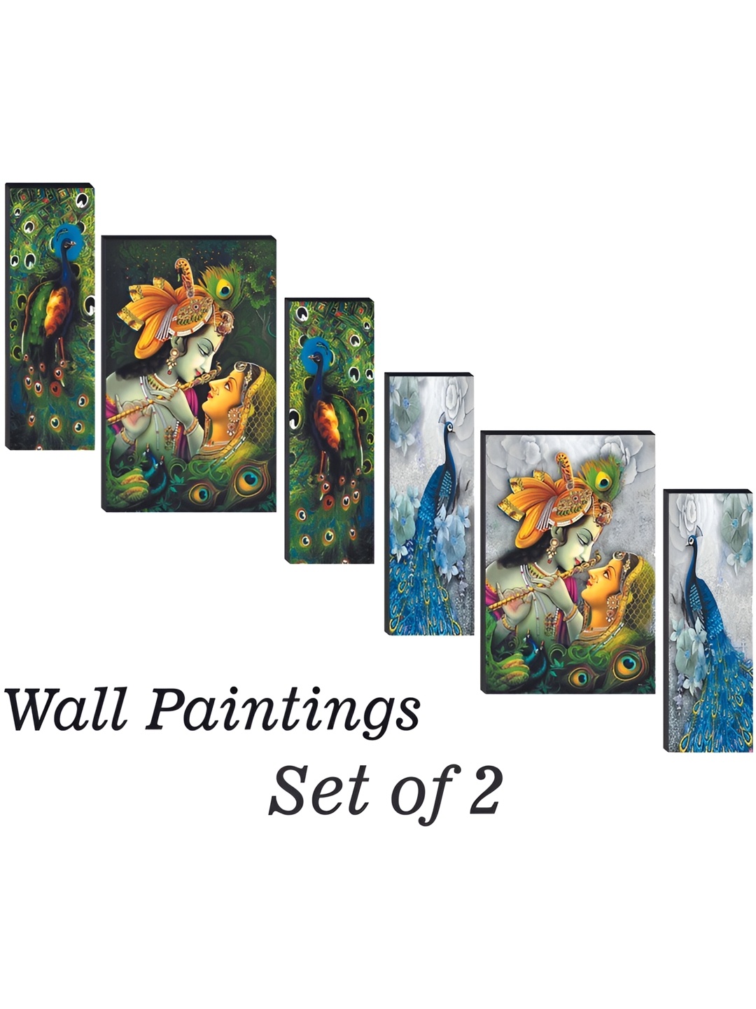 

WALLMAX Green & Grey 6 Pieces Wooden Radha Krishna Painting Wall Art