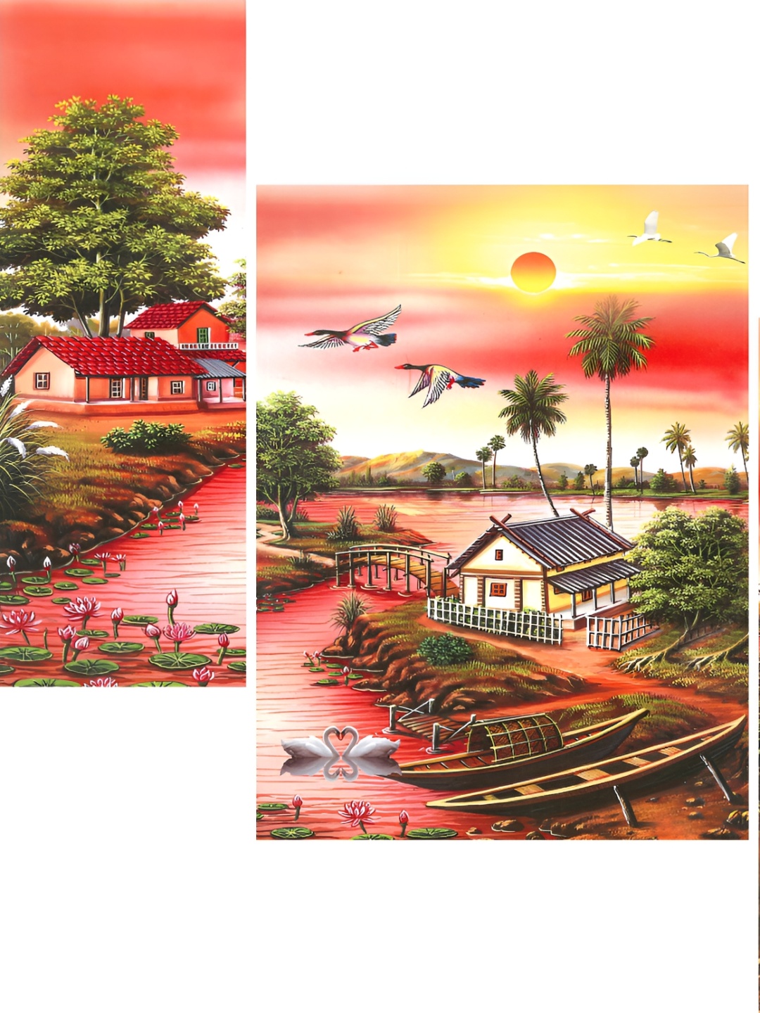 

WALLMAX Orange & Yellow 3 Pieces Floral and Botanical Wooden Wall Art