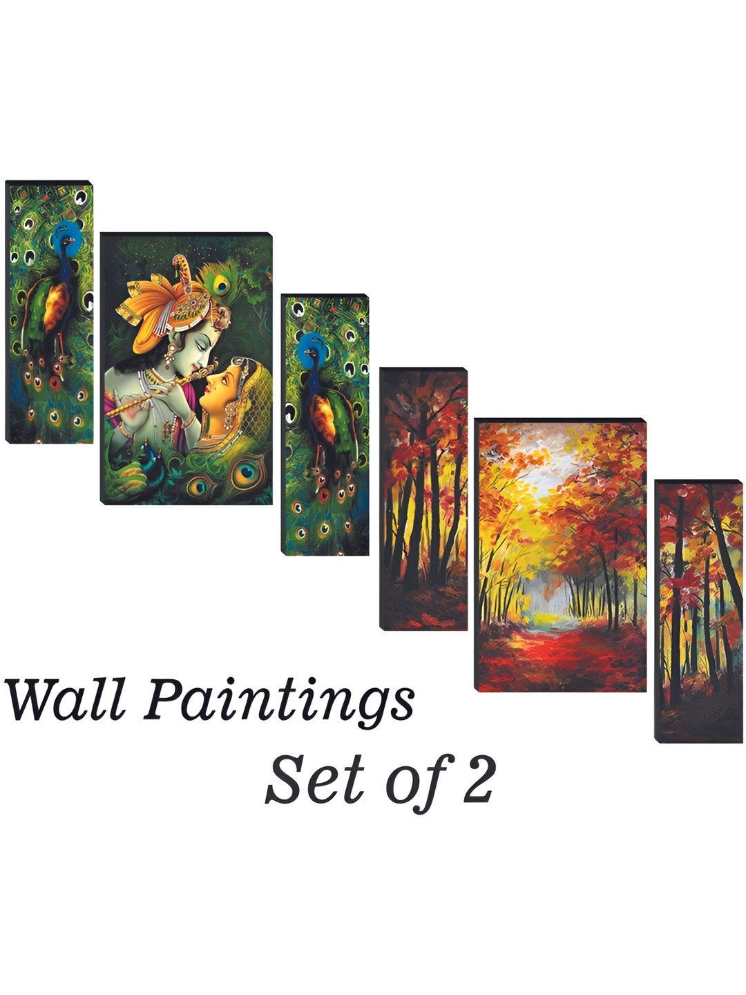 

WALLMAX Yellow & Green 6 Pieces Radhakrishna UV Texured Framed Painting Wall Arts