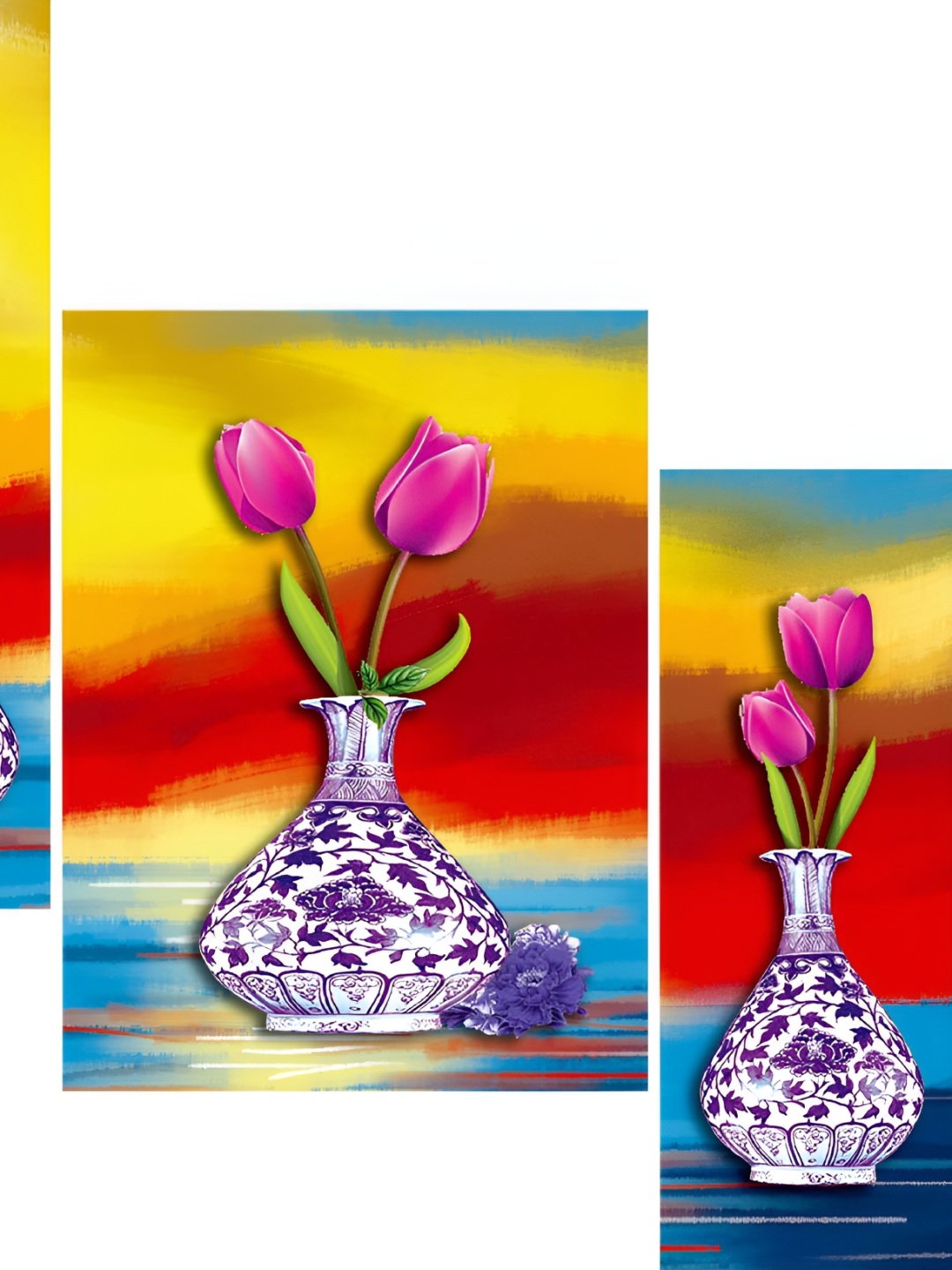 

WALLMAX Red & Yellow 3 Pcs Wooden Painting Wall Art