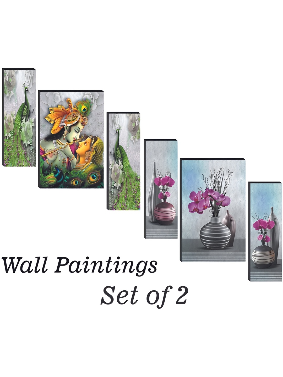 

WALLMAX Green & Blue 6 Pieces Wooden Paintings Wall Arts